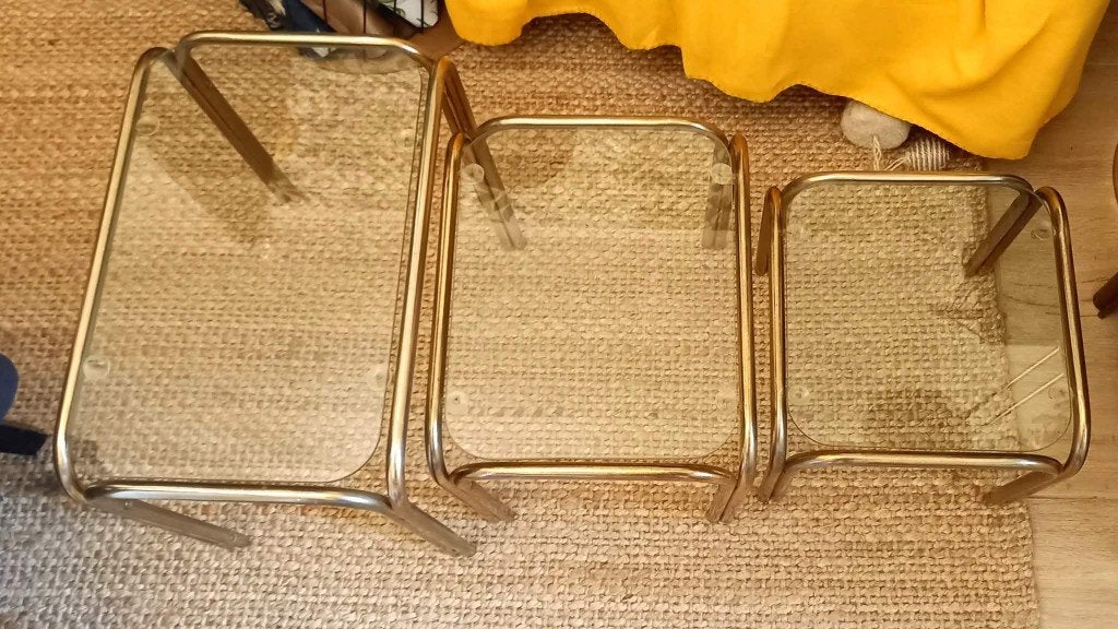 TRIO TABLES GIGOGNES "VINTAGE", Maison & Meubles, Tables | Tables de salon, Enlèvement, Utilisé, Verre, Seventies