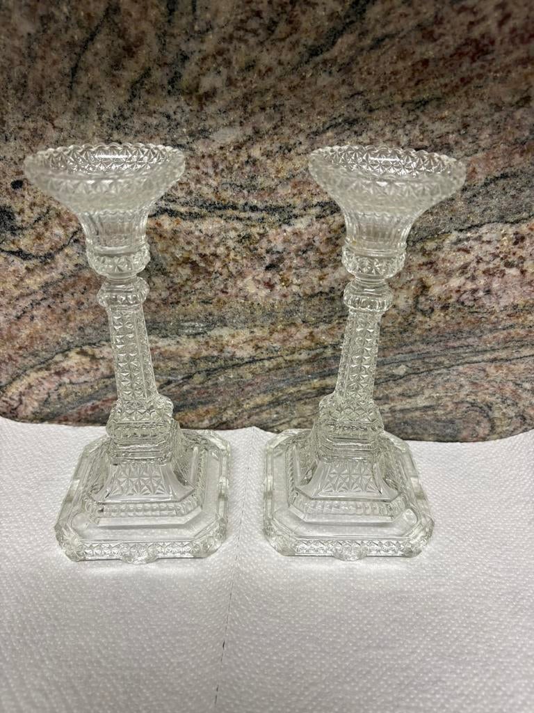 Vintage 2 glazen kandelaars, Antiek en Kunst, Ophalen