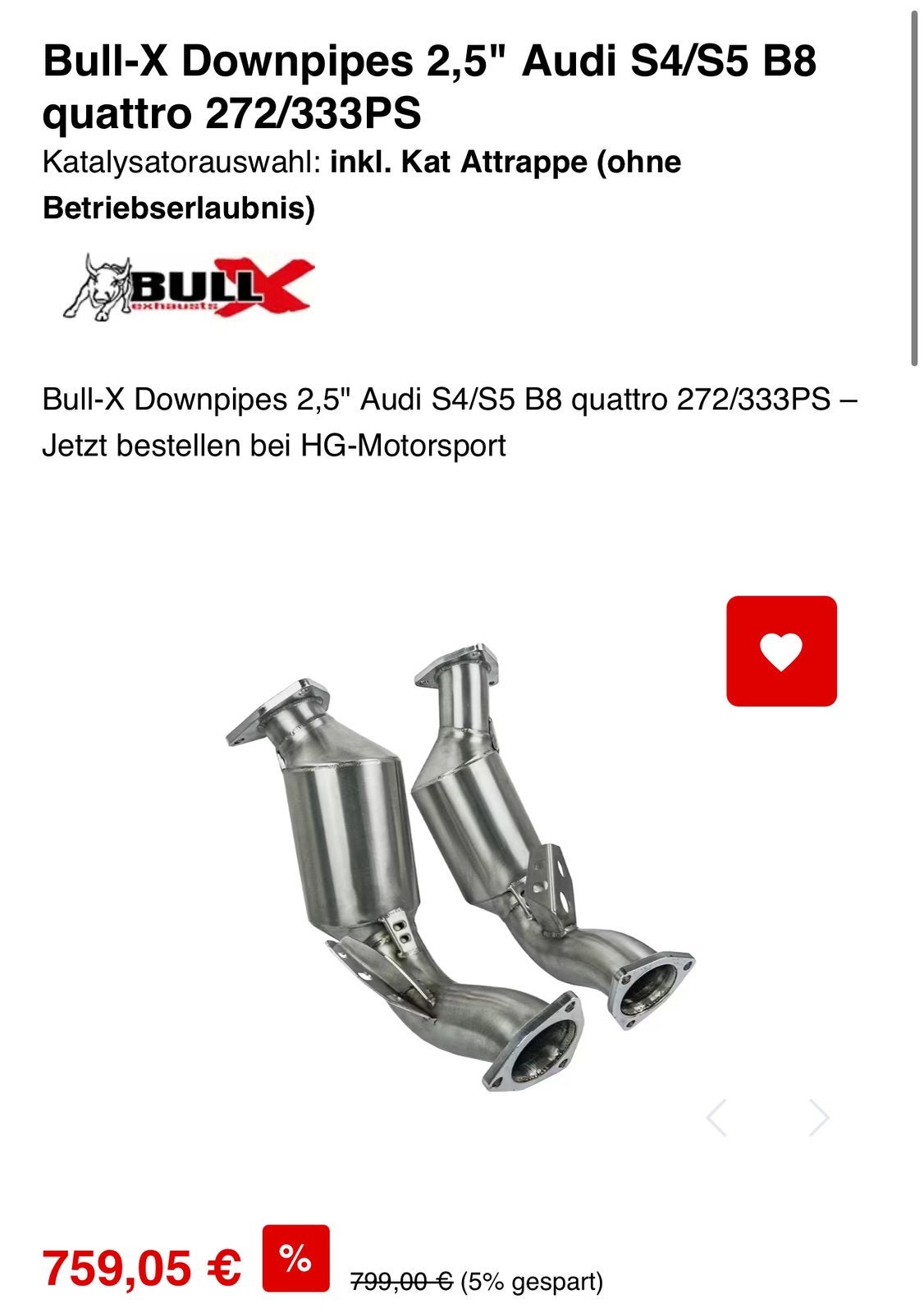 HG Motorsport downpipe! Audi S4/S5 B8! 3.0 tfsi 333pk, Ophalen, Gebruikt, Audi