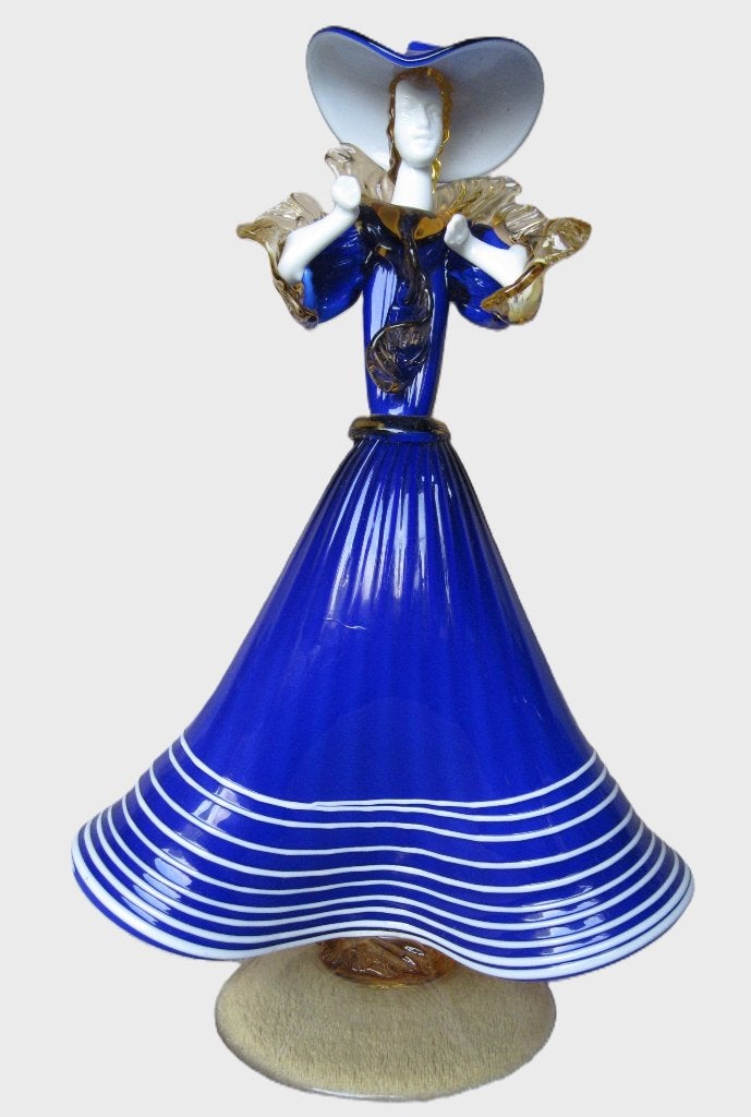 Kunstglas dame (blauwe jurk) Murano., Antiquités & Art, Enlèvement