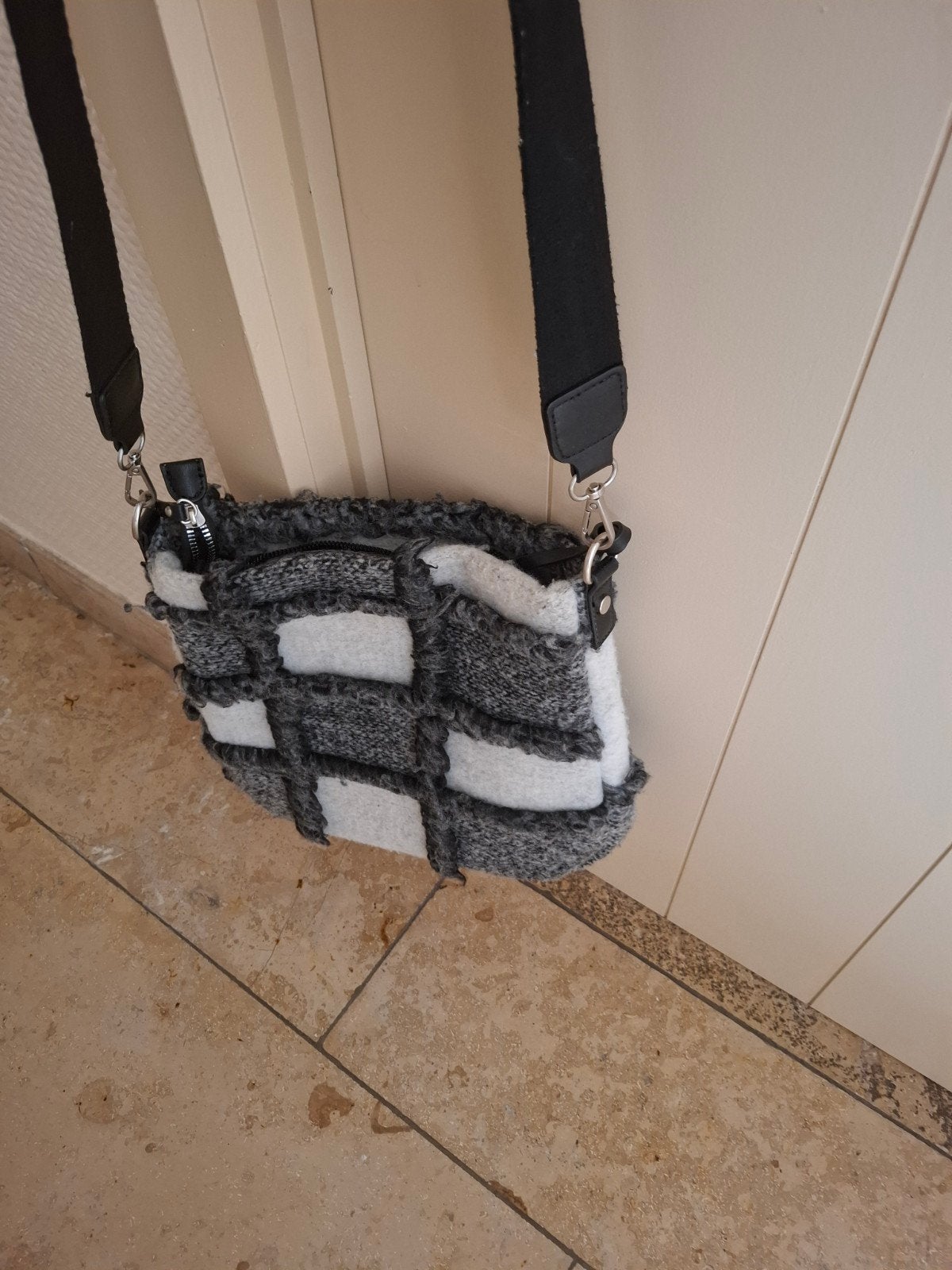 stoffen tas z art/wit, Handtassen en Accessoires, Gebruikt, Wit, Leer, Ophalen