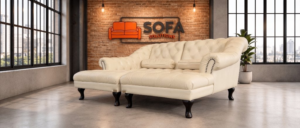 Chesterfield Chaise Lounge Set-Tijdloos Echt Leer Design, Huis en Inrichting, 150 tot 200 cm, Tweepersoons, Ophalen of Verzenden