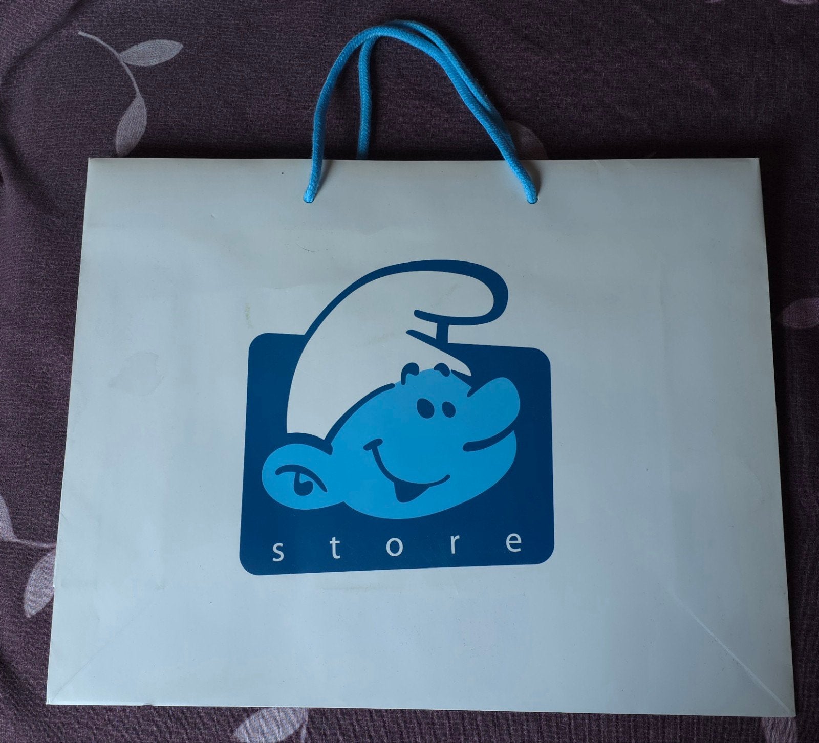 Grand sac en carton Schtroumpf Smurf Store, Verzamelen, Smurfen, Verzenden, Gebruikt, Overige Smurfen, Overige typen