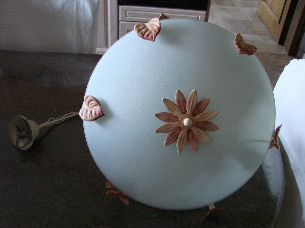 landelijk lustertje met opaline kap, Ophalen, Zo goed als nieuw, Glas, Landelijk romantisch
