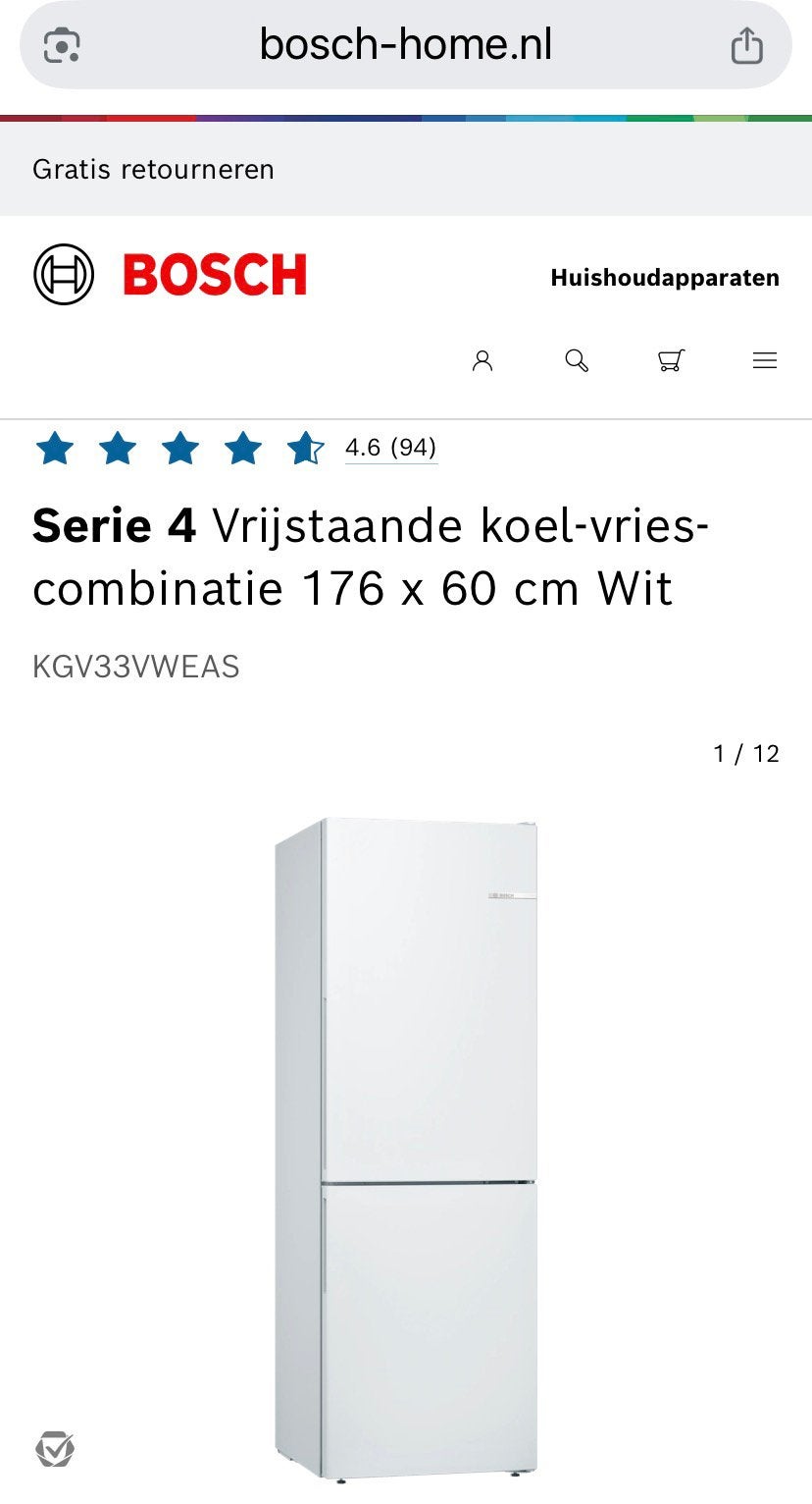 Combiné réfrigérateur-congélateur autoportant BOSCH blanc, 160 cm ou plus, Enlèvement, Utilisé, 45 à 60 cm