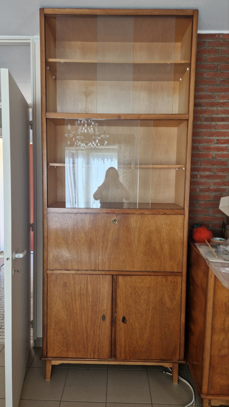Grand meuble bibliothèque secrétaire vintage (années 50-60), Enlèvement, Verre, Avec porte(s)