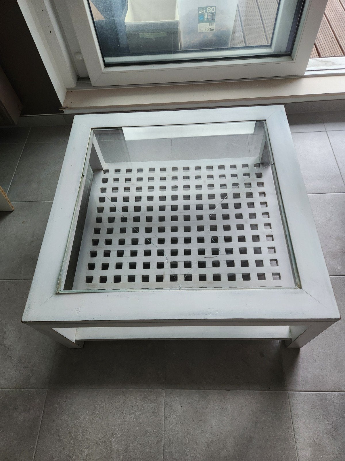 Table basse,  bois chêne blanc vieilli, 93cm/93 cm, Enlèvement