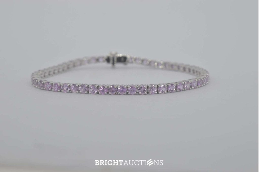 Witgouden tennisarmband met roze natuurlijke saffieren, Wit, Niet ingevuld, Nieuw, Saffieren