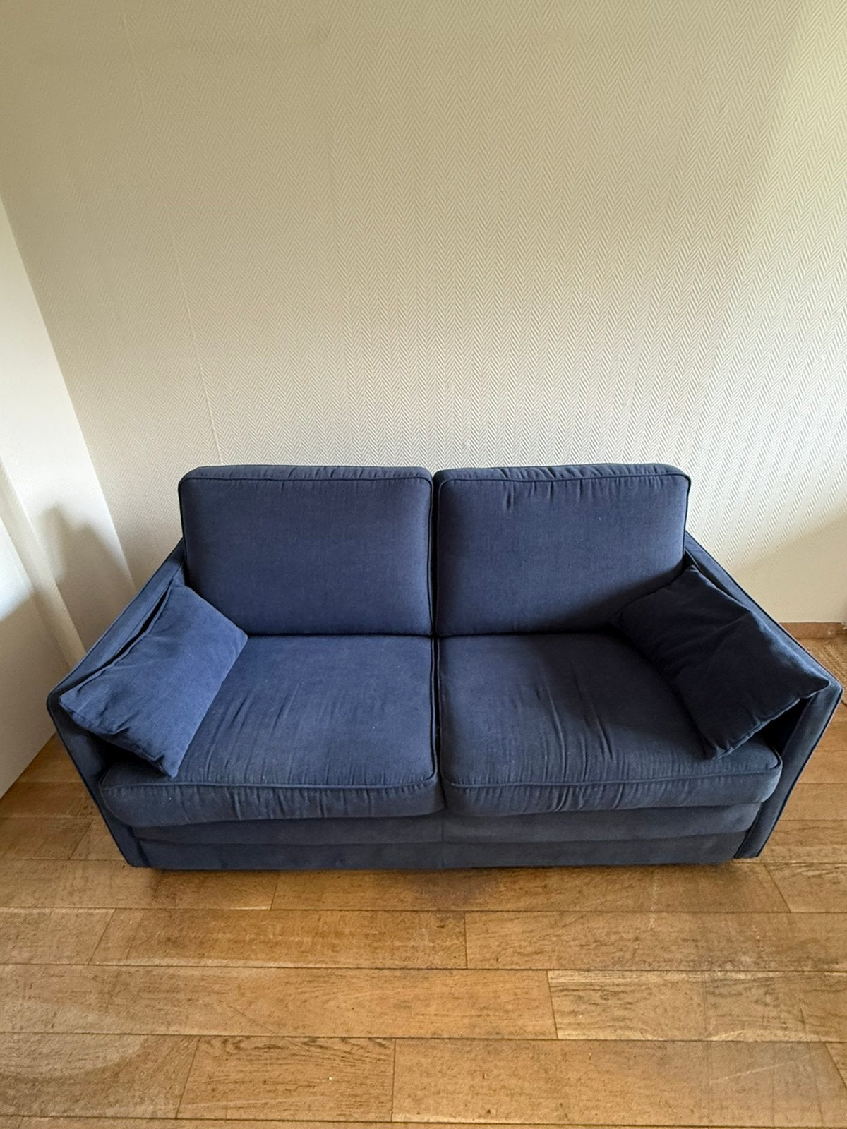 Robuust zetelbed 2 personen, Ophalen, Gebruikt, 90 cm, Blauw