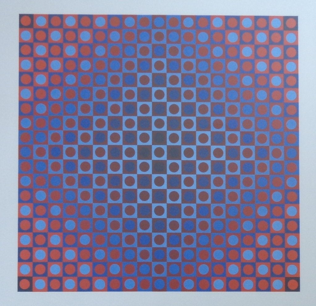 VICTOR VASARELY / GEOMETRIE / OFFSETLITHO / 64x64cm / KADER, Avec verre, Enlèvement ou Envoi, Abstrait, Lithographie