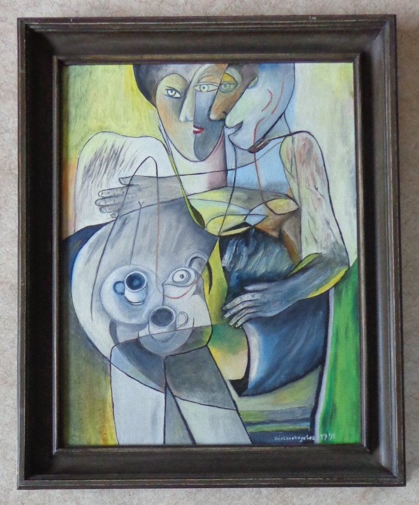 JULES VAN LOOCKE / FIGUREN / OLIEVERF / 76x65cm / KADER SIG, Antiquités & Art, Peinture à l'huile, Signé, Figures, Autres matériaux