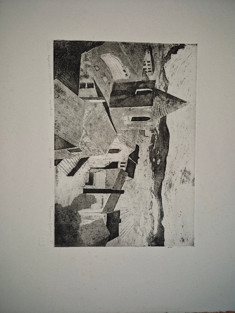 Ets, Antiek en Kunst, Kunst | Etsen en Gravures, Ophalen, Stadsgezicht, Ets, Met monogram