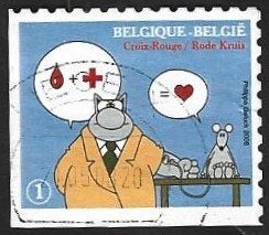 1 Postzegel België 2008 Rode Kruis (II) Comics, Frankeerzegel, Ophalen of Verzenden, Gestempeld, Rode kruis