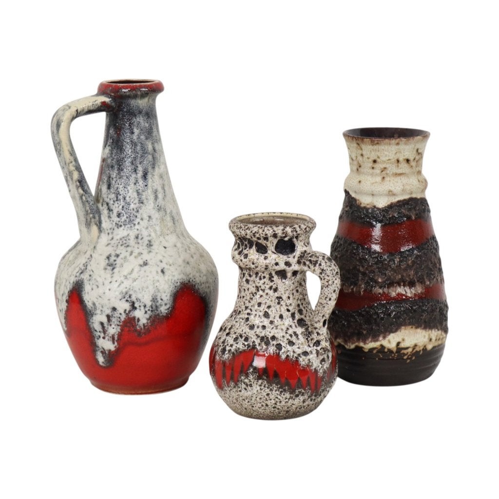 Set van 3 Fat Lava Vazen West Germany Aardewerk, Maison & Meubles, Accessoires pour la Maison | Vases, Enlèvement ou Envoi, 30 cm