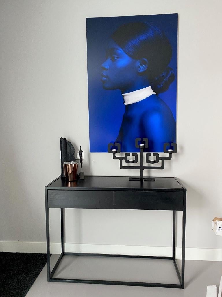 Blue Portrait Plexiglas Schilderij 80x120cm Mat Metaaleffect, Ophalen, Zo goed als nieuw, Schilderij, 75 tot 100 cm