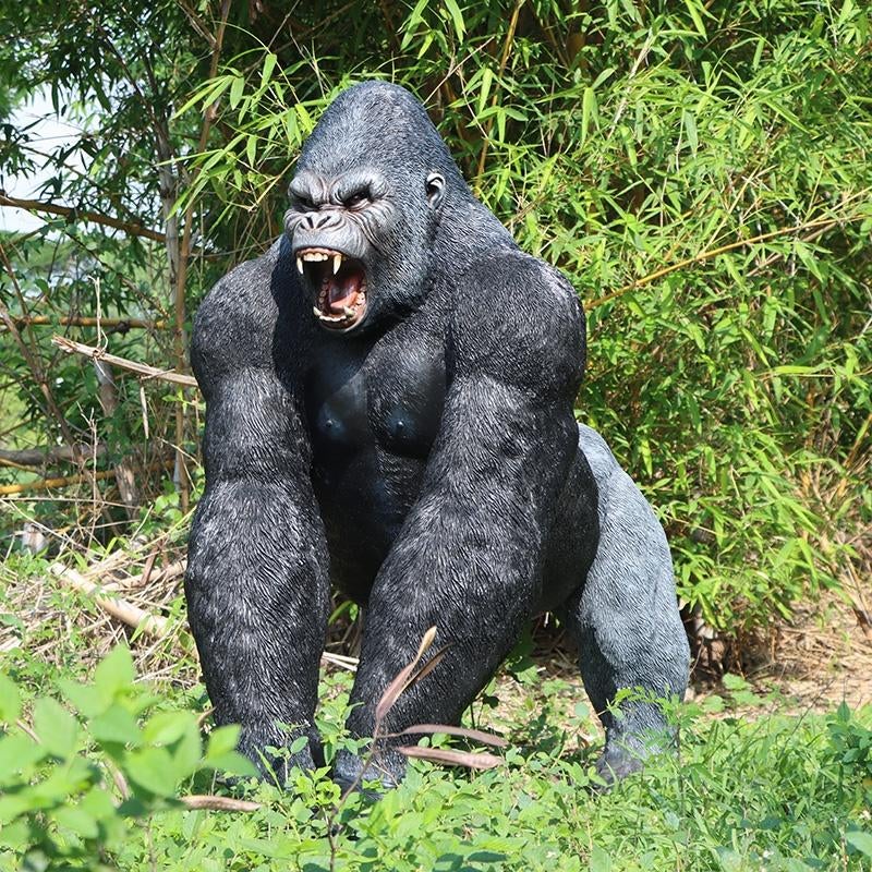 Statue de gorille mâle à dos argenté - Hauteur 157 cm