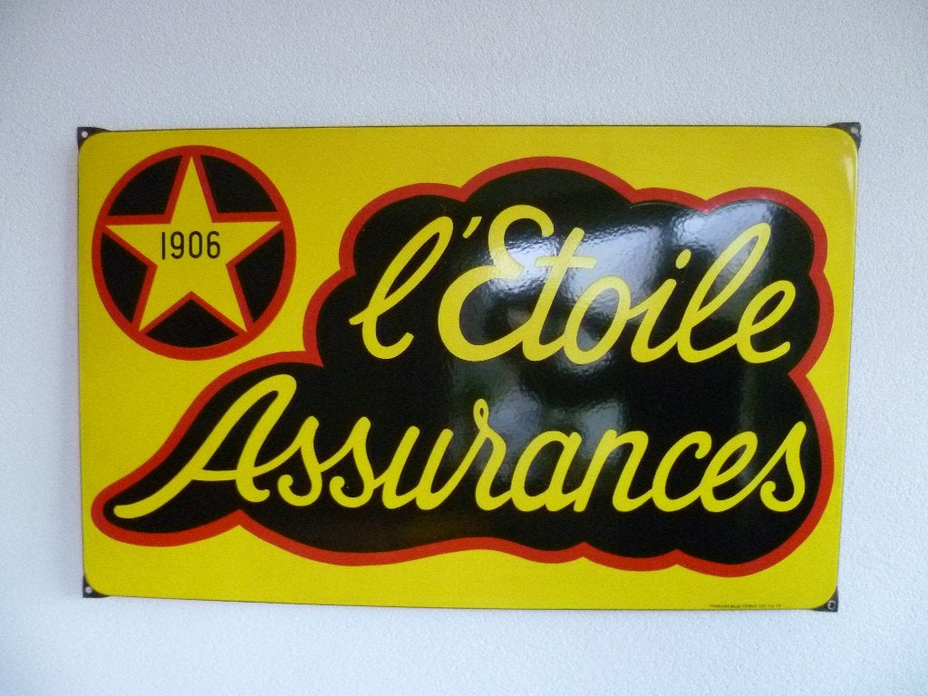 EMAILLE RECLAMEBORD"L'ETOILE ASSURANCES"UIT 1959, Ophalen of Verzenden, Zo goed als nieuw, Reclamebord