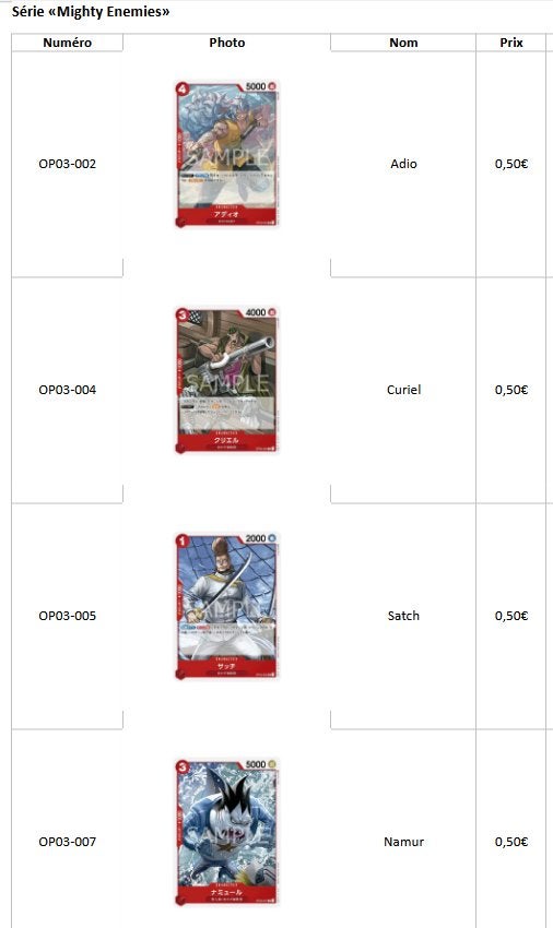 Cartes japonaises One Piece – OP03 – Mighty Enemies, Enlèvement, Comme neuf