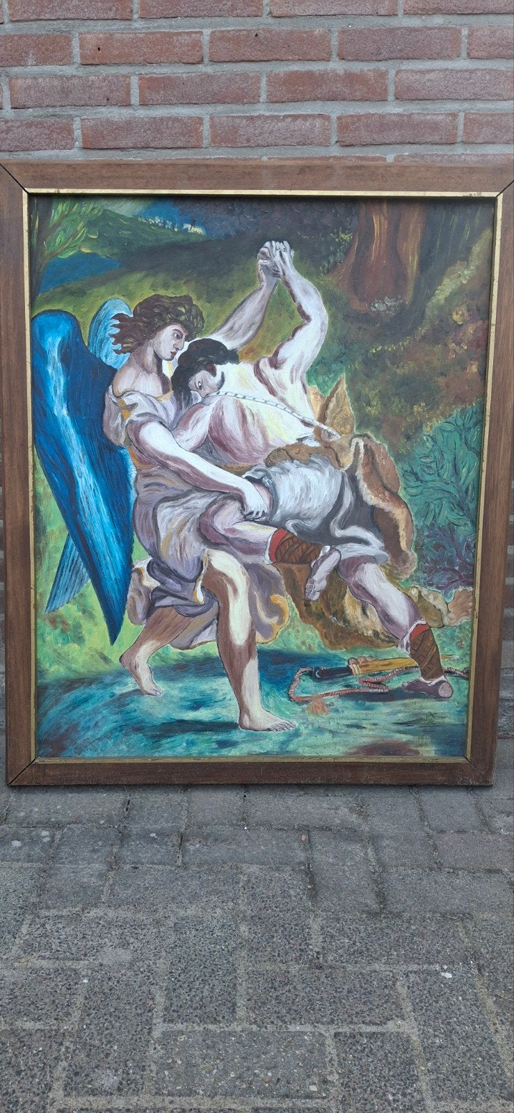 Peinture « Jacob luttant avec l'ange » de Delacroix 90110, Antiquités & Art, Portrait ou Personnes, Enlèvement, Technique mixte