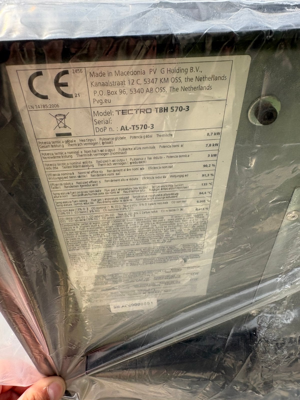 Tectro TBH570 pelletkachel, Ophalen of Verzenden, Zo goed als nieuw, Pelletkachel