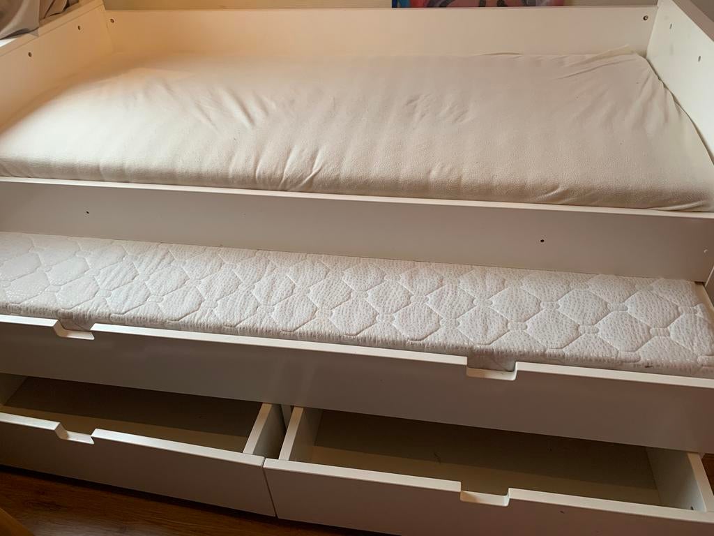 Bopita halfhoogslaper met extra bedlade en opbergruimte, Ophalen, 90 cm, Wit, Tweepersoons