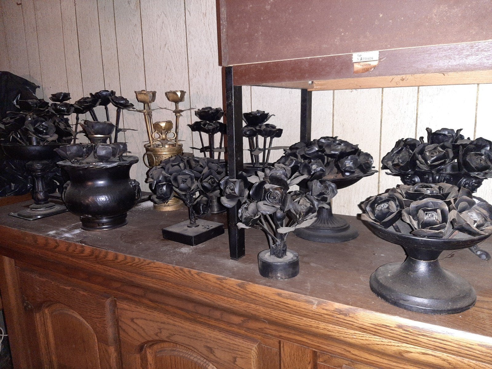 Lot metalen rozen in diverse potten, Huis en Inrichting, Woonaccessoires | Kransen, Ophalen