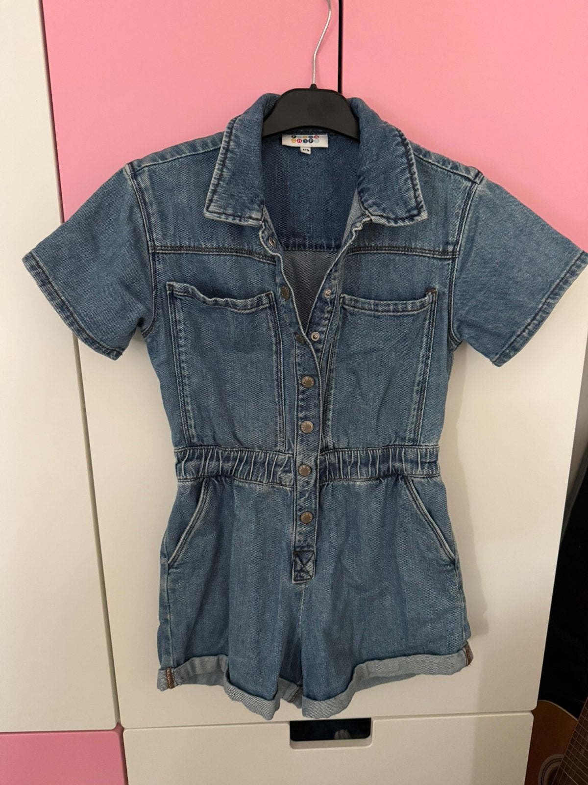Stoere jeans jumpsuit, Kinderen en Baby's, Kinderkleding | Maat 140, Ophalen, Zo goed als nieuw, Meisje, Overige typen