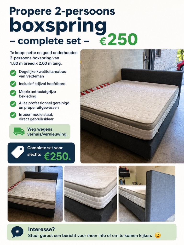 degelijke boxspring 180x200, Tweepersoons, Ophalen of Verzenden, Zo goed als nieuw, 180 cm