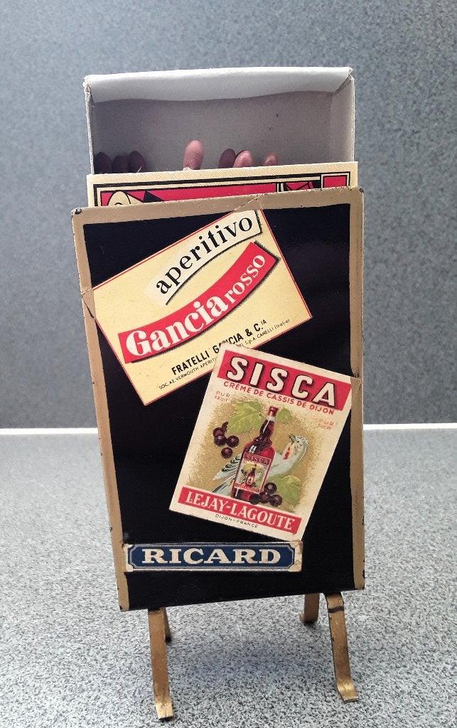 Houder voor lucifers met reclame Gancia-Sisca en Ricard, Verzamelen, Ophalen of Verzenden, Gebruikt, Gebruiksvoorwerp