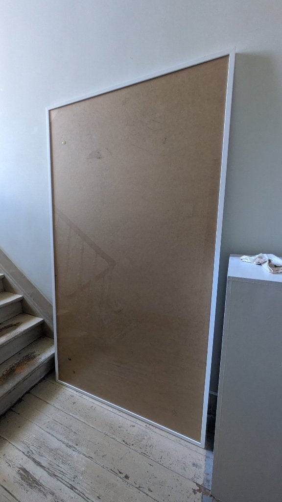 Grand cadre blanc avec plexi 185x100cm, Maison & Meubles, Enlèvement, Utilisé, Avec système de suspension, Bois