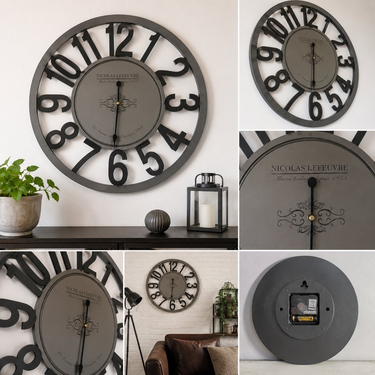 Grande horloge murale Maisons du Monde – 80 cm, Industriel, Enlèvement, Comme neuf, Horloge murale