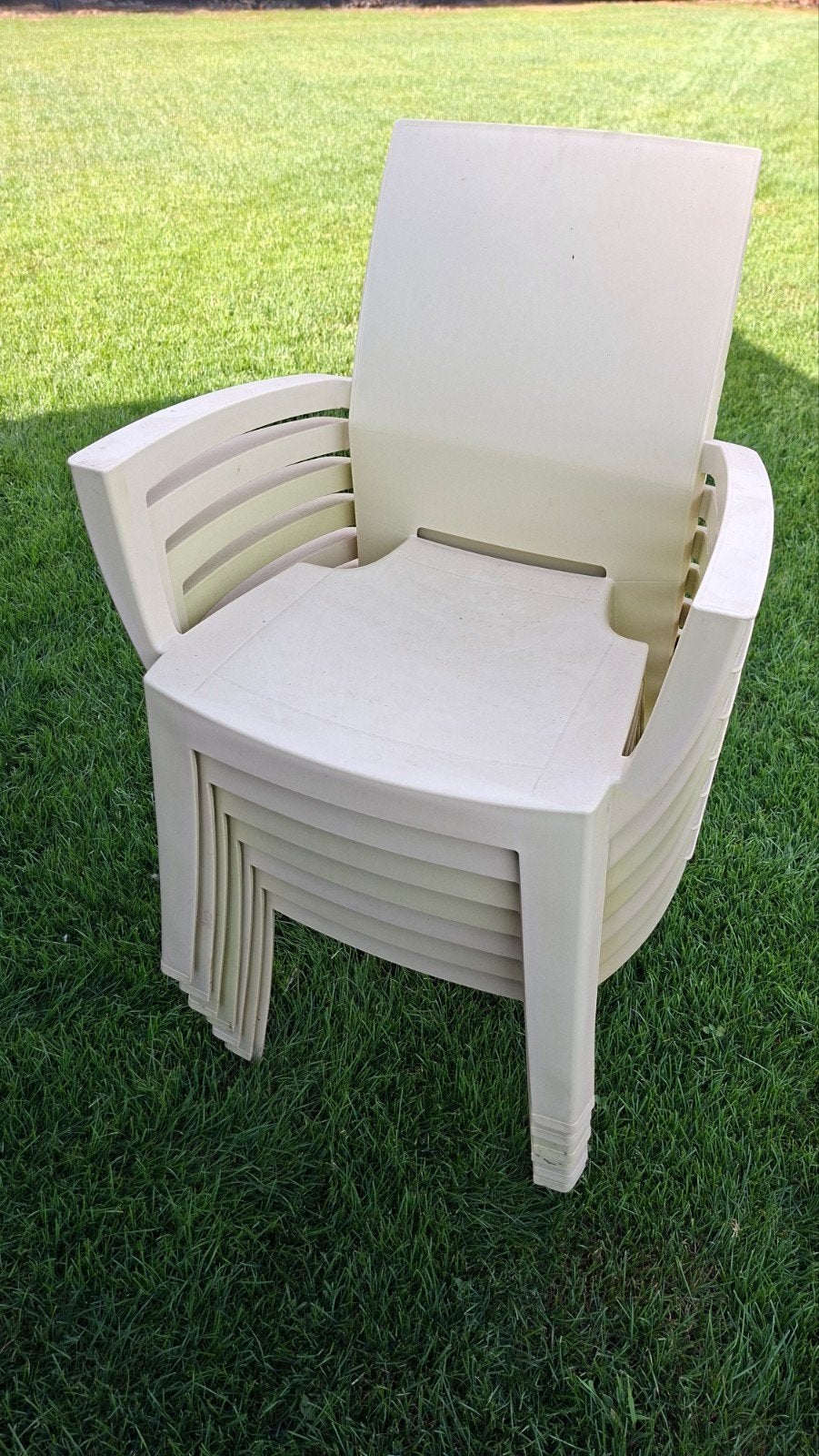 7 chaises de jardin avec accoudoirs, Jardin & Terrasse, Enlèvement, Utilisé, Plastique, Empilable