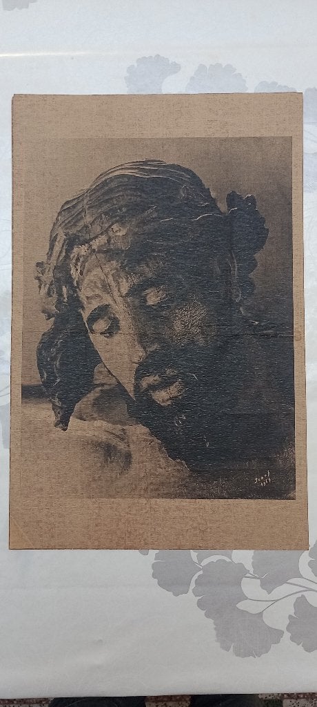 Gravure ancienne Visage du Christ signée Scouf 1969, B15, Enlèvement ou Envoi, Gravure