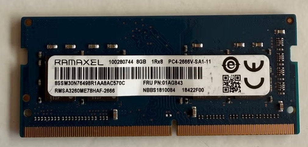 Ramaxel 8GB 1Rx8 PC4 2666V SA1-11, Computers en Software, Gebruikt, 8 GB, Ophalen of Verzenden, Laptop