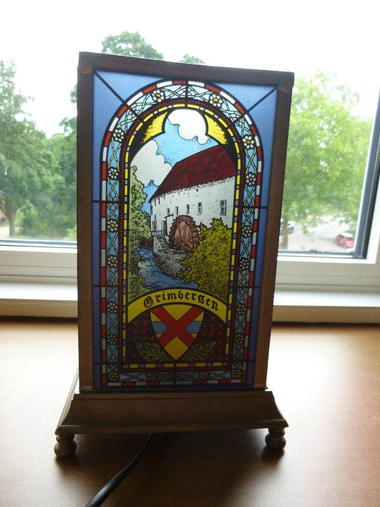 GRIMBERGEN ABDIJBIER LAMP GLAS IN LOOD JAREN 30/40, Collections, Enlèvement ou Envoi, Utilisé, Table lumineuse ou lampe (néon)