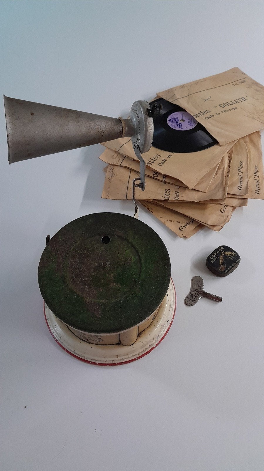 Oude  grammofoon Kiddyphone muziekspeelgoed met schijven, Antiek en Kunst, Ophalen