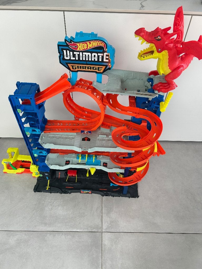 Hotwheels garage draak, Ophalen, Racebaan, Zo goed als nieuw, Hot Wheels