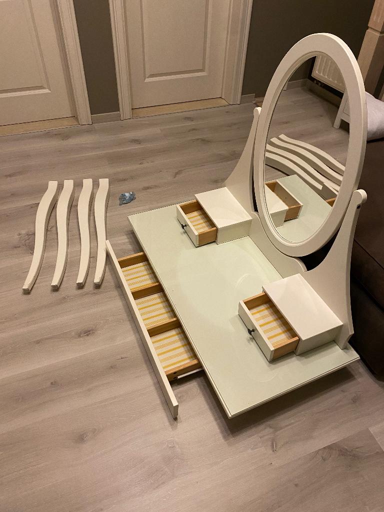 witte toilettafel met glazen blad, Huis en Inrichting, Tafels | Kaptafels, Ophalen, 100 tot 150 cm, 100 tot 150 cm, Zo goed als nieuw