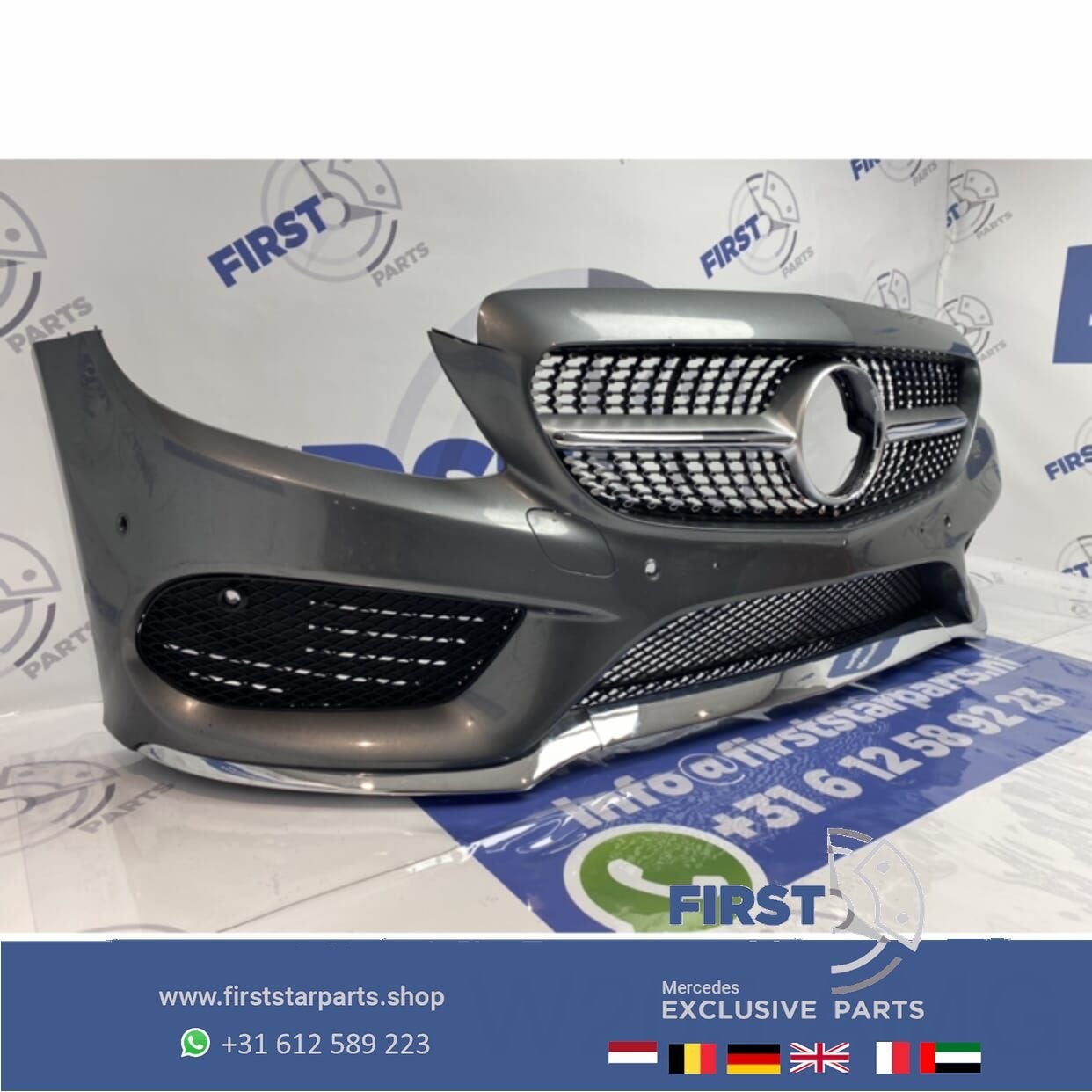 W205 C205 C43 AMG VOORBUMPER GRIJS + DIAMOND GRIL C KLASSE 2, Gebruikt, -, Voor, Ophalen of Verzenden