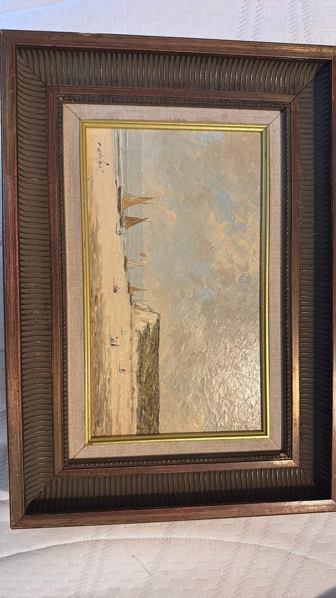 Origineel schilderij Pierre Stefani (1938) -Barques échouées, Panneau, Signé, Enlèvement, Classique