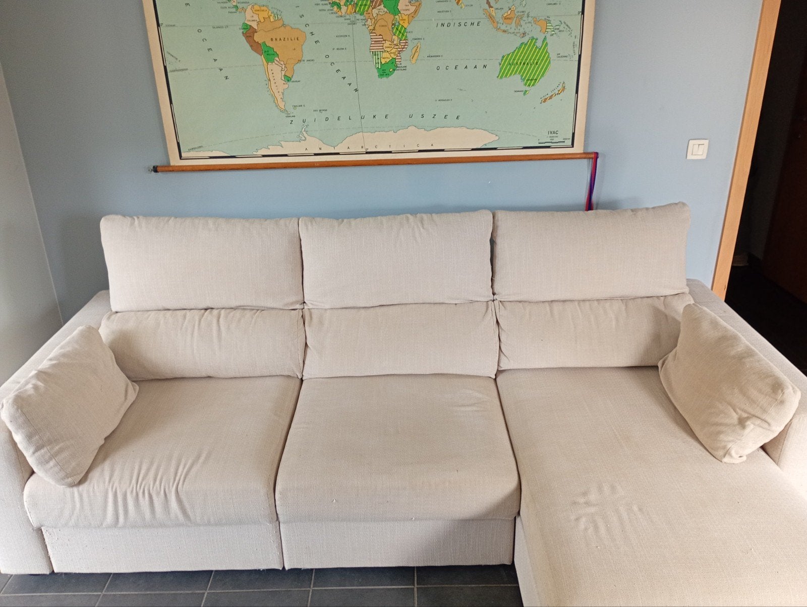 zetel 3-zit met chaise longue beige, Ophalen, Gebruikt, Stof