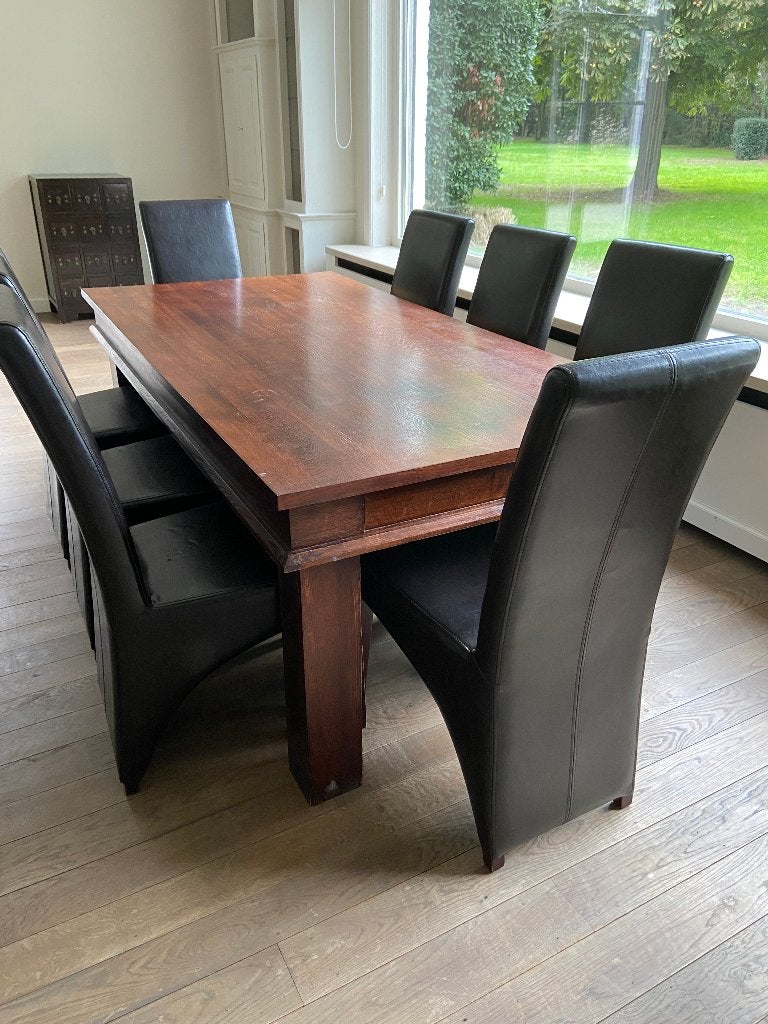 Eettafel met 8 lederen stoelen, Ophalen, Gebruikt, 50 tot 100 cm, Vijf personen of meer