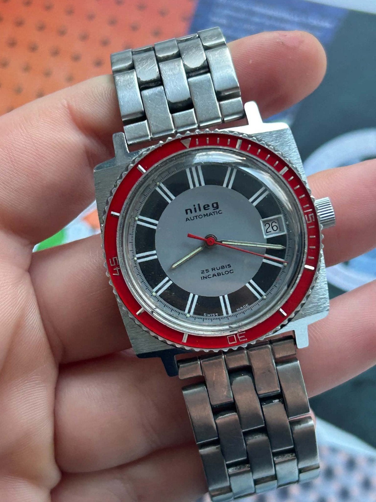 Vintage diver automaat, Bijoux, Sacs & Beauté, Enlèvement ou Envoi, Acier, Montre-bracelet, Acier