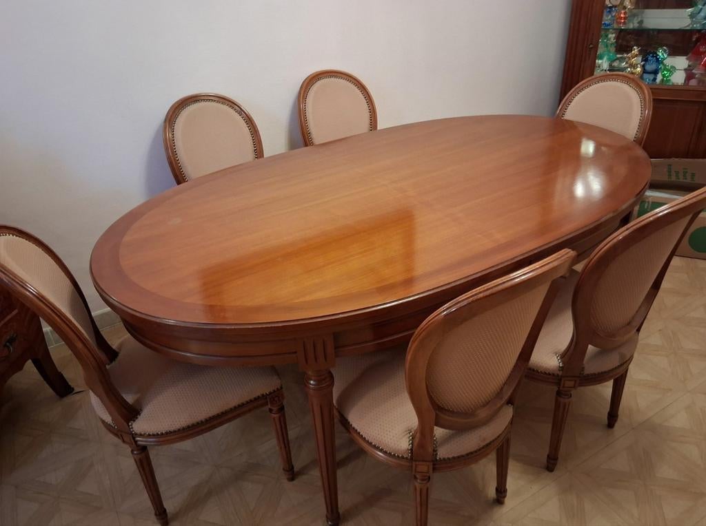 Table ovale et 6 chaises en merisier, Maison & Meubles, Enlèvement
