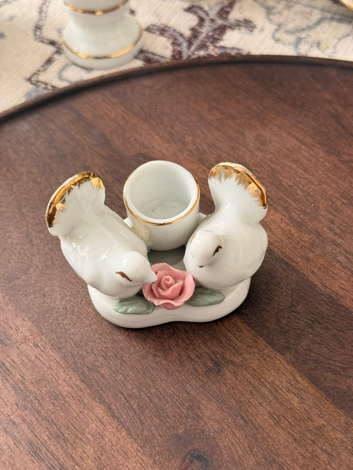 Vintage porseleinen kaarsenhouder — twee vogels, Antiek en Kunst, Ophalen of Verzenden
