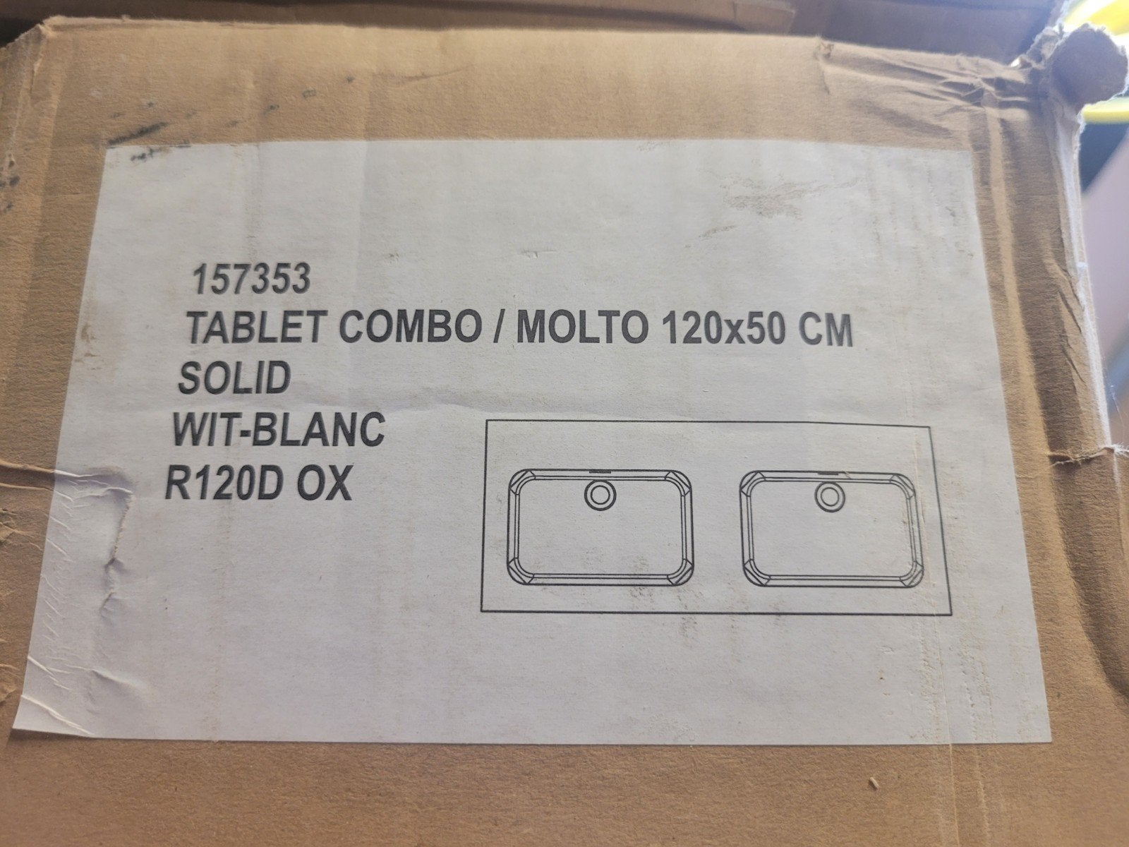 Dubbele witte lavabo tablet 120 cm nieuw in de doos ., Doe-het-zelf en Bouw, Sanitair, Ophalen