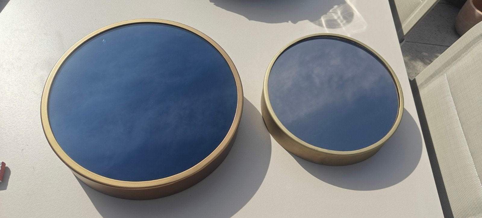 Set van 2 Dôme Deco Design Wandspiegels – Goud / Messing, Ophalen, Minder dan 50 cm, Rond, Nieuw