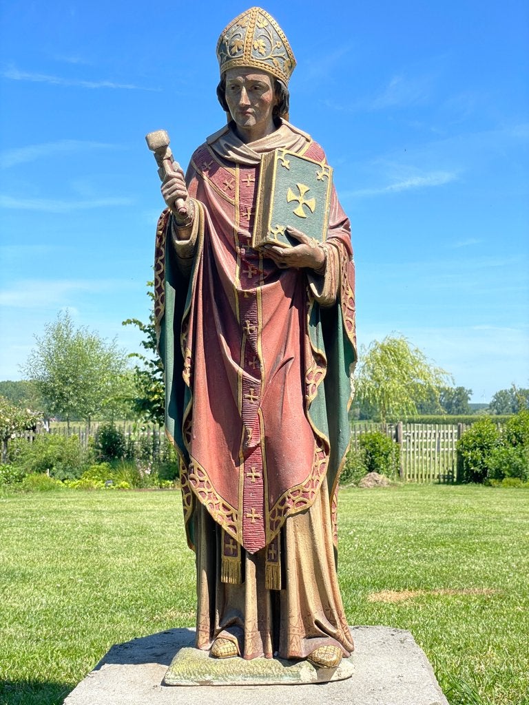 19de eeuws of ouder Stenen kerkBeeld van Sint Eligius 107 cm, Ophalen, Beeld, Beschilderd, Overige stijlen