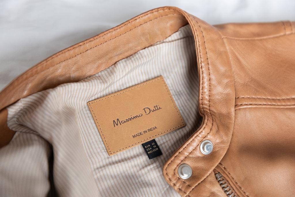 Massimo Dutti lederen jasje camel kleur, Ophalen of Verzenden, Zo goed als nieuw, Maat 34 (XS) of kleiner, Jasje