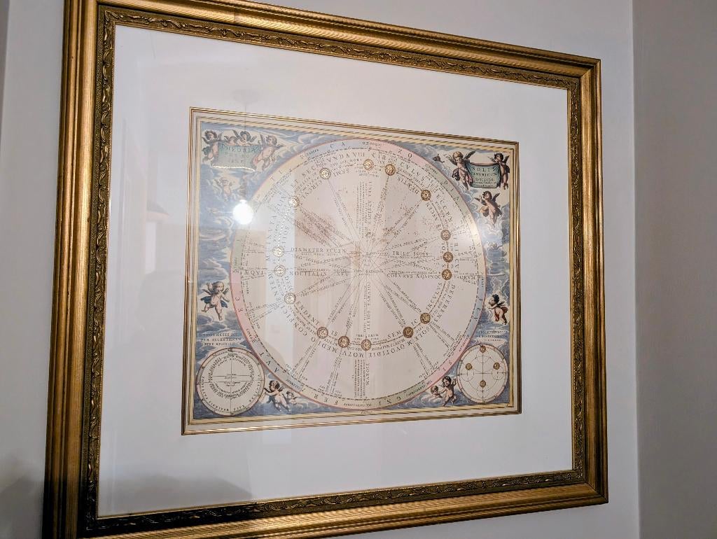 Cadre carte du ciel antique, Maison & Meubles, Doré, Comme neuf, Enlèvement, 77 cm